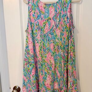 Lilly Pulitzer Kristen Floral Print Dress with Pink and Blue florals.
